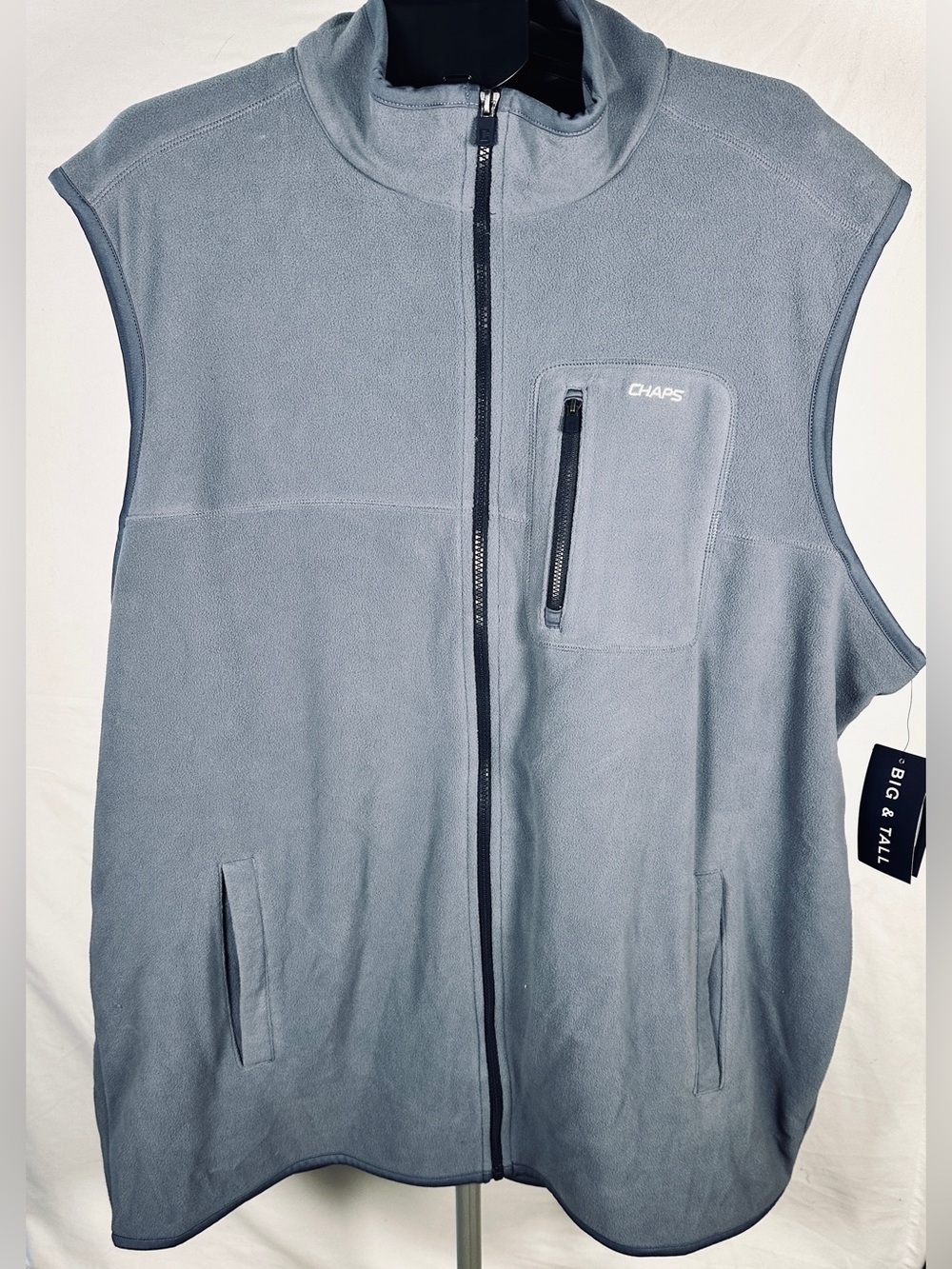 Chaps Sport Men's Full Zip Fleece Vest 2XLT Big & Tall Gray Blue New With Tags